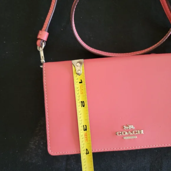 Coach Coral Pink Foldover Small Crossbody Purse Bag Clutch WOC - Picture 12 of 14